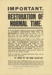 Home Office poster announcing restoration of Greenwich Time